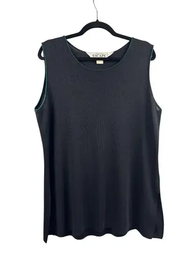 Women’s Howard Wolf Escape Size Large Black Sleeveless Blouse with Teal Stitchin Blue