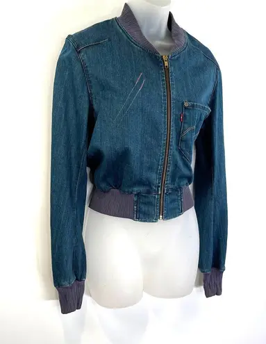 Levi Strauss & CO. Levi's Red Collection Bomber Denim Jacket Cropped Scratched Print Vintage