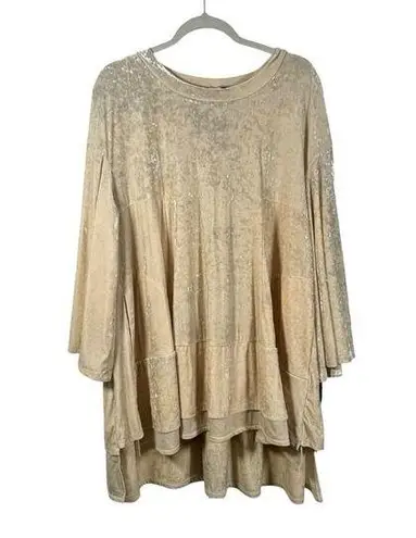 HAH Hot as Hell Cream Crushed Velvet Bell Sleeve Mini Dress FLAW Womens Large