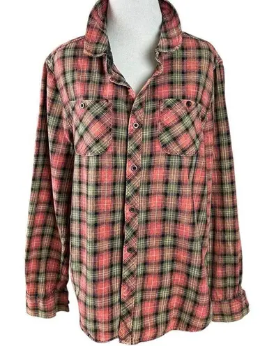 Retro 90s Large Junk Food Peace Sign Plaid Flannel Grunge Fall Red Logo Patch