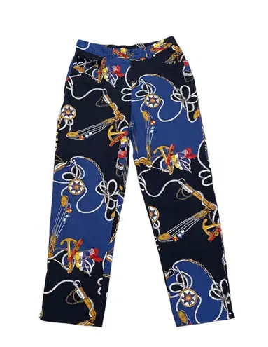 Ralph Lauren Vintage 90s Nautical Printed Sailing Pants Ankle High Rise 6 Petite Blue Gold Red