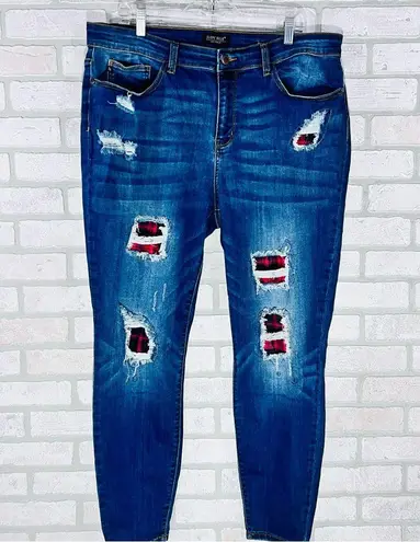 Judy Blue Buffalo Plaid Patch Distressed Skinny Jeans Size 20