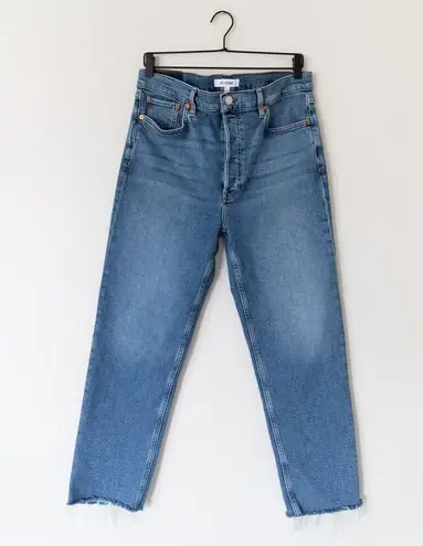 RE/DONE  Stove Pipe High Rise Button Fly Straight Leg Jeans in Mid 70s Size 31