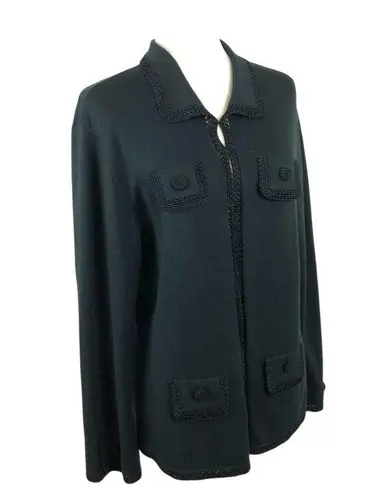 Etcetera Black Knit Silk/Cashmere blend Granny Cardigan with Crochet Trim XL - Image 10