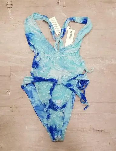 frankie's bikinis 💕💕 Molly One Piece Swimsuit Aqua Tie Dye Crushed Velvet S NWT