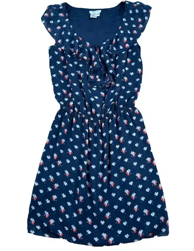 Sophie Max Sleeveless Dress Women's Medium Ruffle Keyhole Navy Blue Floral Short