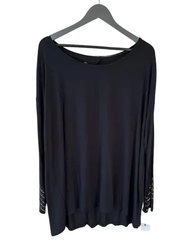 Gaiam NWT Haven Long Sleeve Tee Shirt With Metallic Graphic Black Women Size XL