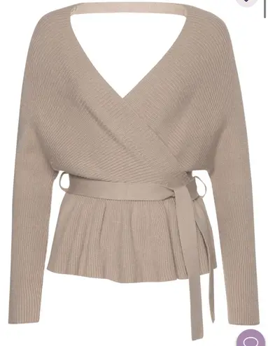 Revolve NWT Lascana Wrap Look V-Neck Sweater in beige. Size Medium *Does not come with belt