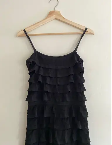 Sandro Ruffled Ellora Black Knit Mini Dress Size 38 US 6