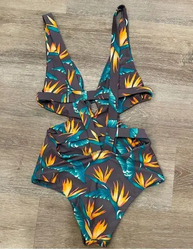 Tori Praver Swimwear Seafoam One Piece Birds of Paradise Tropical Swimsuit med