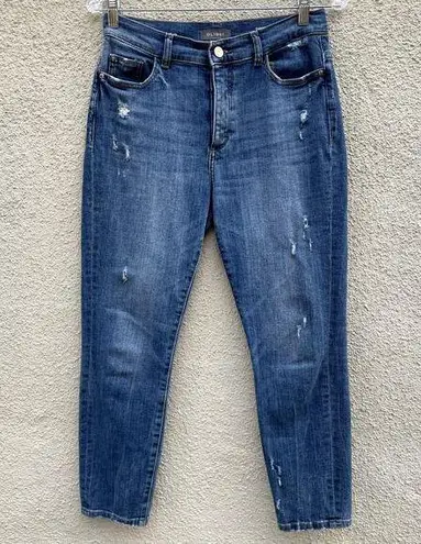 DL1961 Blue Farrow Cropped High-Rise Jeans 28 Distressed