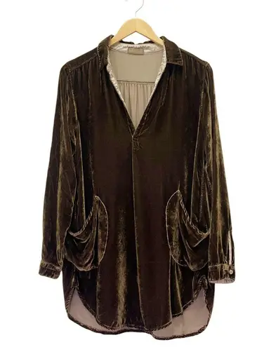 CP Shades Teton Tunic Size XS Brown Velvet Lagenlook Flowy Boho Top Made in USA