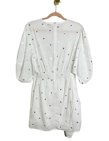 NWT Rhode Pia Puff Sleeve Eyelet Cotton Ruffle Mini Dress White Mirror Large