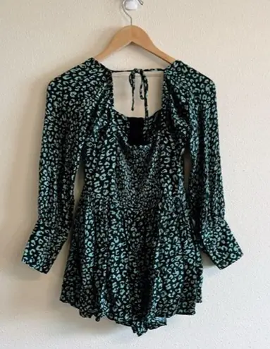 Charlie Holiday Leopard Print Long Sleeve Square Neck Romper 4