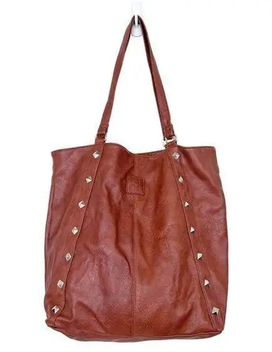 Stone Mountain  Brown Faux Leather Studded Shoulder Tote Bag