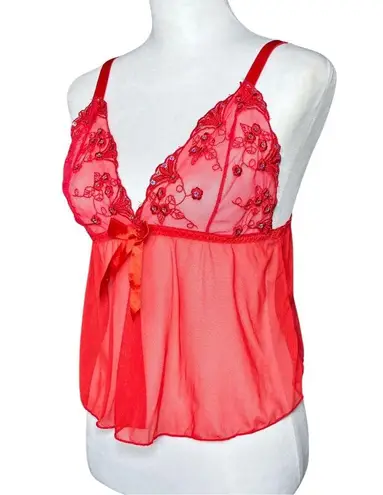 Vintage Y2K Sheer Red Sequin Cami S/M Lingerie Fairycore Babydoll Going Out Top Size M