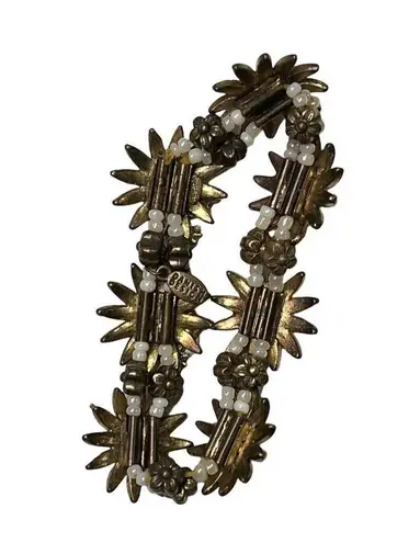 NWOT Pilgrim Danish Design Enamel Floral Swarovski Crystals Stretch Bracelet Yellow