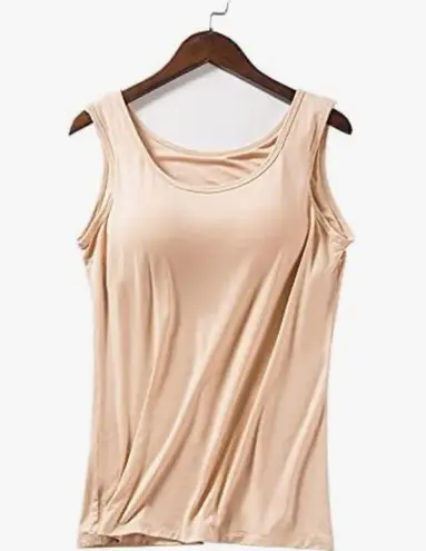 Women Vest Camisole with Built in Shelf Bra Tank Top Comfort Cotton Size M Tan Size M