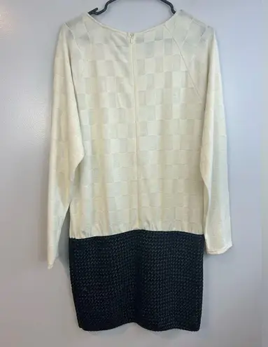 Esley NWT  Cream and Black Faux Leather Long Sleeve Sweater Dress Size Large