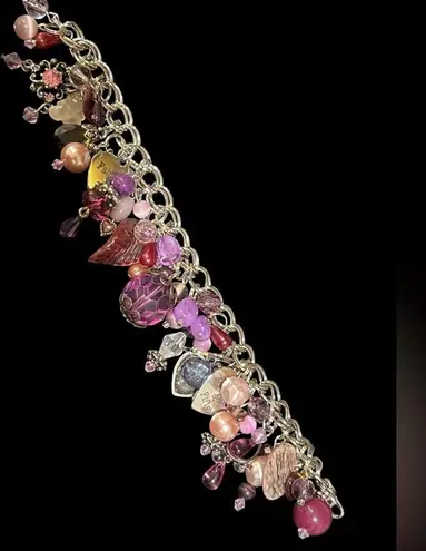 Hand made charm bracelet purple silver 50th Birthday fifty and fabulous