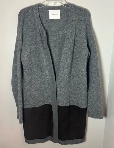 Sita Murt Anthropologie Wool Blend TwoTone Suede Tunic Cardigan Sweater Sz 42/10 Gray