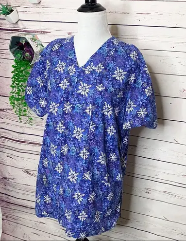 Scrubstar Blue Winter Snowflakes Medical Scrubs Set Size Medium Scrub Top & Pants