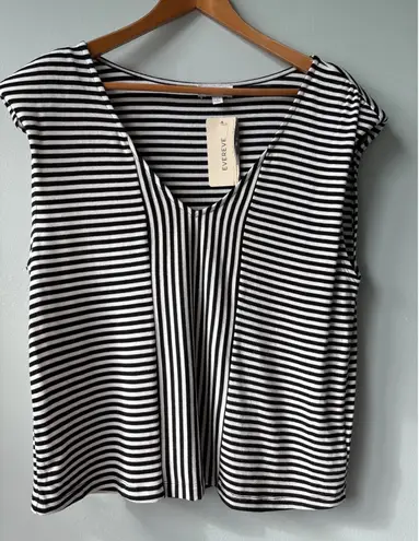 Evereve Laney Stripe Mix Tank Top Black White V Neck Cap Sleeves New With Tags L