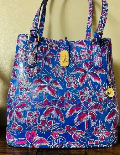 Brahmin Giora Tote NWT | Vista Blue Torrone Floral Palm Shoulder Bag + Dust Bag