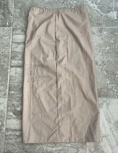 Enza Costa Leather Midi Pull On Wrap Skirt, Putty/Beige Size 2 New w/Tag