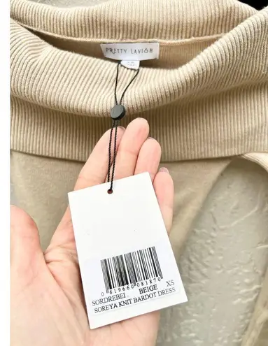 Ever Pretty NWT Pretty Lavish Off Shoulder Soreya Knit Bardot Dress Beige Women's Size XS