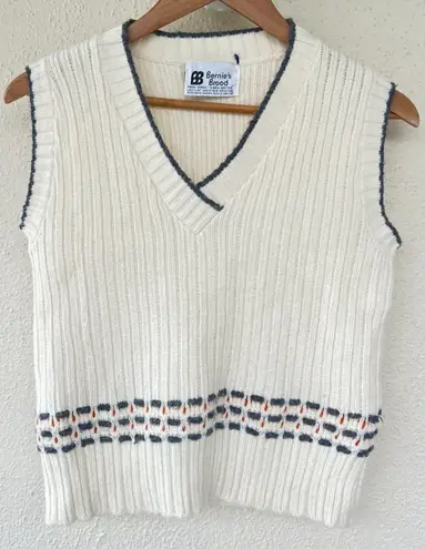 VTG 70s Bernie’s Brood Cream Knit Sweater Vest Womens Size Small Preppy Academia