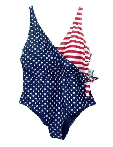 NWT Outdoor Oasis Size 1X One Piece Swimsuit Stars & Stripes USA Flag July 4th Blue