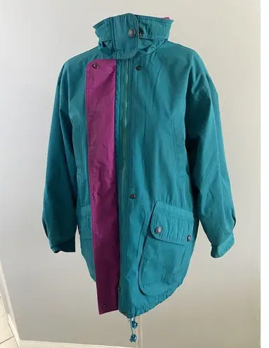 Pacific trail Vintage Coat Large Teal Purple Hooded Jacket Coat Lined Outerwear*