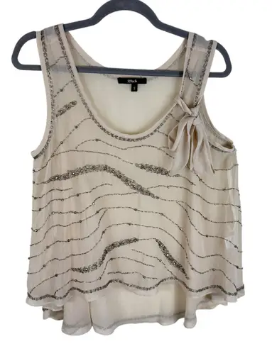 Just Black Cream Beaded Tank Blouse Small