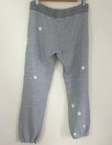 Sundry Grey White Embroidered Daisy Floral Drawstring Sweatpant Joggers