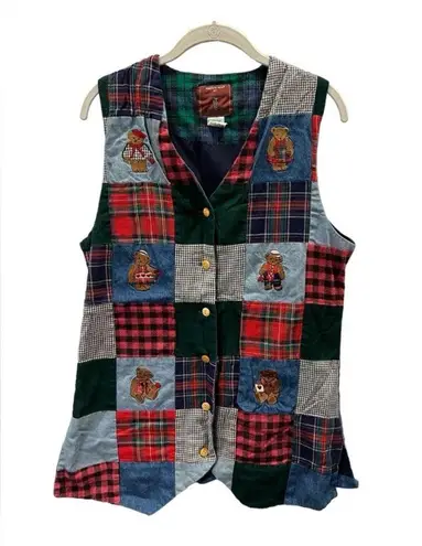 VINTAGE Vermont Teddy Bear TEDDY BEAR VEST Tartan Patchwork Plaid Medium Red