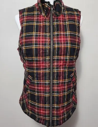 Coldwater Creek tartan plaid flannel fur lined vest size mp