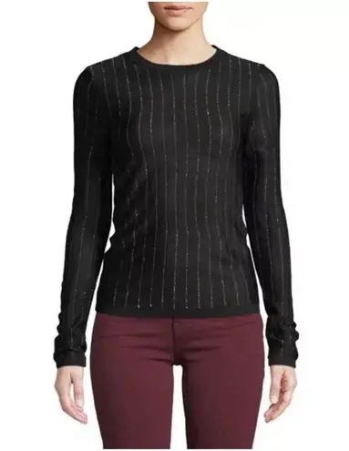 Frame Striped Metallic Wool-Blend Long-Sleeve Sweater Top Size M Black And Gold