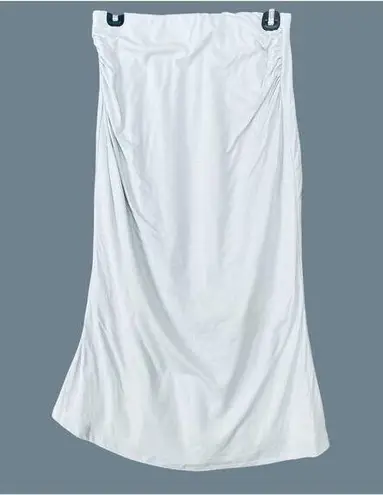 OGL Midi Skirt Ruched Sides Elastic Waist Light Blue Size Medium