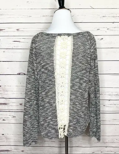 YA Los Angeles Heather Gray Crochet Trim Lightweight Sweater Top Size Large Boho