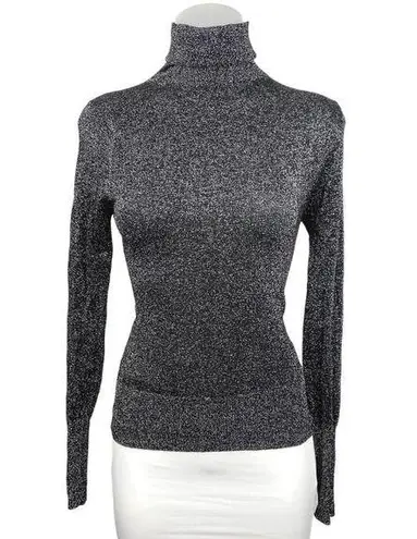 ZARA  Knit Metallic Silver Gray Turtleneck Ribbed Pullover Sweater Top Size S