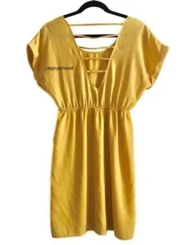 Yellow Mini Dress M Dolman Low V
