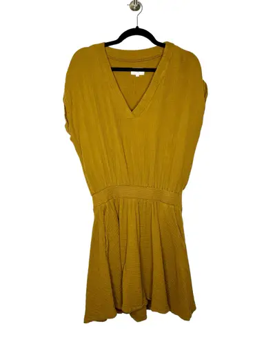 Lou & grey Triple Cloth V-Neck Pocket Dress in Mustard Brown Size Medium