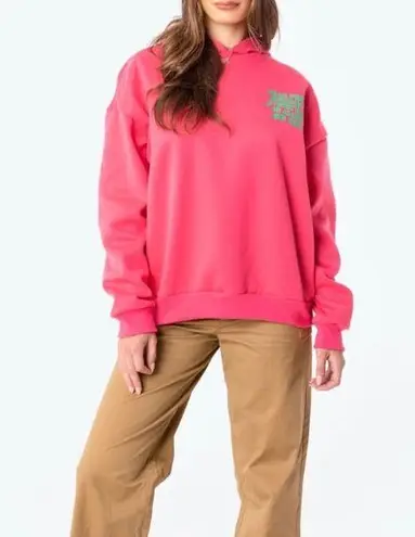 Edikted Women’s  “Everything Is Going To Be Okay” Hoodie Pink Green Size XL