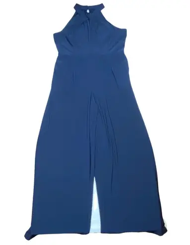 Nina Leonard Jumpsuit Women's Size Large Sleeveless Pleated Wide Leg Navy Blue