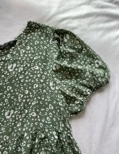 Sage green cheetah print puff sleeve top blouse