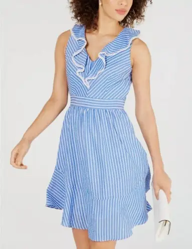 Julia Jordan Women's Blue/White Striped Ruffle V-Neck A-Line Dress NWOT 6