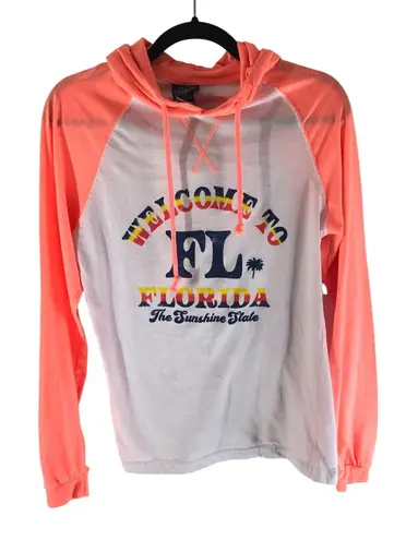 Salt Creek Womens Lightweight Hoodie Pullover Welcome to Florida Orange White S