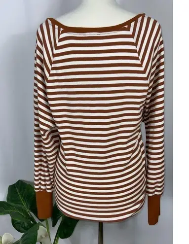 Kori America Burnt Orange White Stripe Knit Round Neck Long Sleeves S