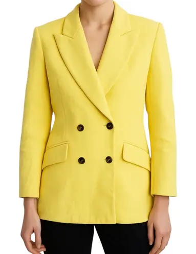 VTG Escada Blazer Coat Rabbit Fur Angora Collared Double Breasted Yellow 40 M Size M